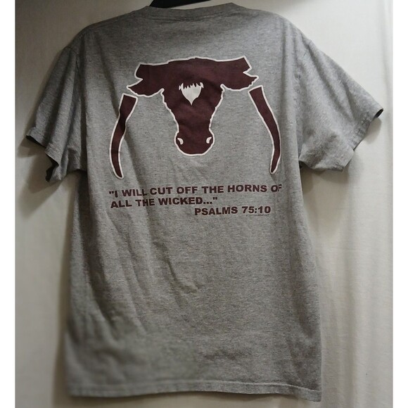 Vintage Texas A&M Saw ’Em Off Shirt Men’s M Gray Double Sided Psalms 75:10 EUC - Picture 1 of 5